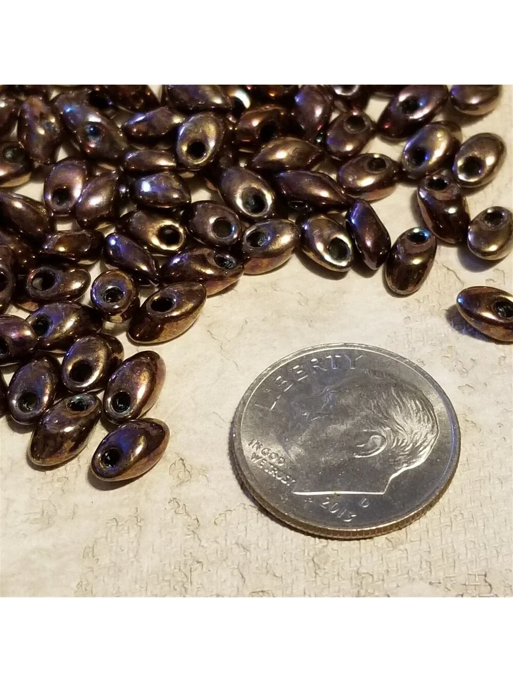 50 Japanese Magatama Metallic Copper Glass Beads 6-7g